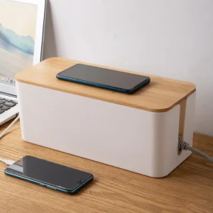 Wooden Cable Storage Box Dustproof Organizer Tray