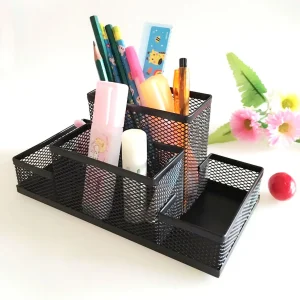 Mesh Pencil Holder Desk Organizer Iron Compartments